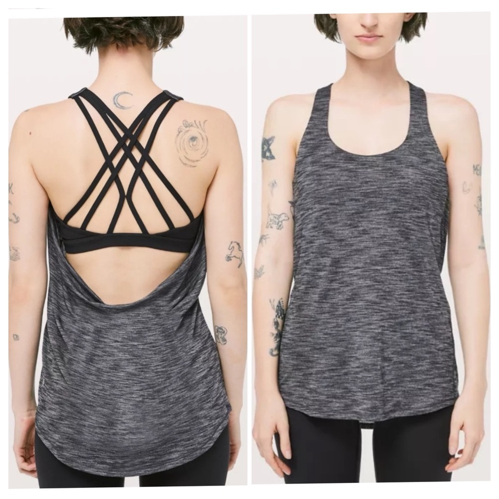 Lululemon Workout Top Gray Strappy Women's Top with Built in Black Bra